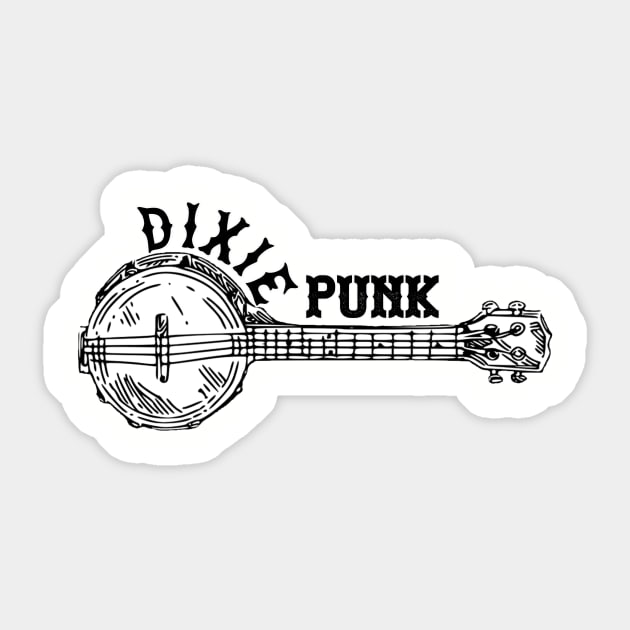 DixiePunk Banjo (Black & White) Sticker by Pink's Mercantile  